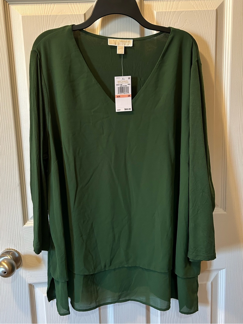 Michael Michael Kors 2X Moss Forest Green V-Neck Layered Front Women's Top NWT